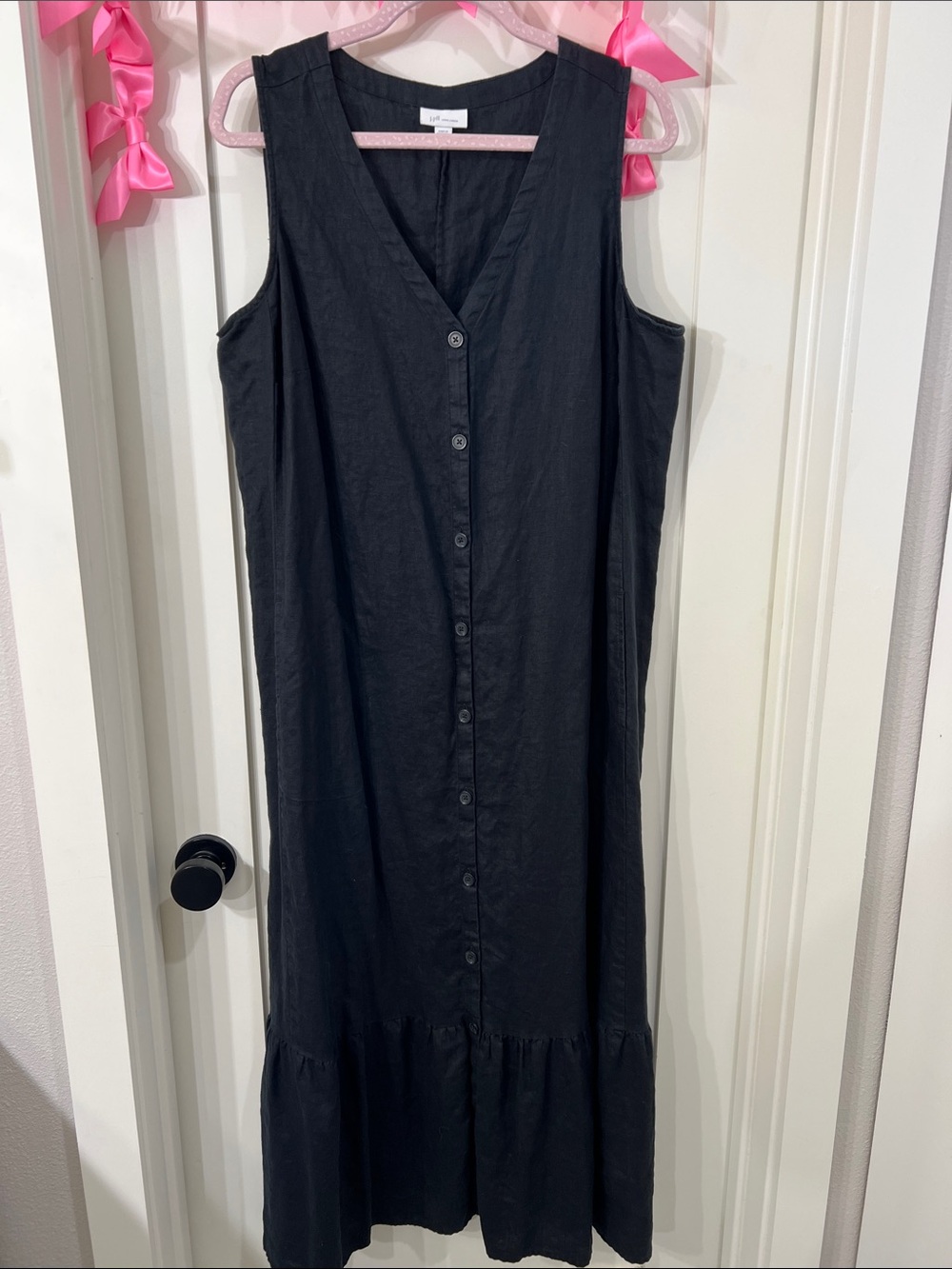 J. Jill Black linen Sleeveless Button-Front Maxi Dress